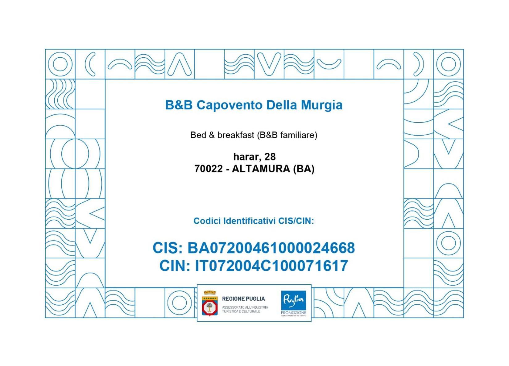 B&B Capovento Della Murgia Альтамура Экстерьер фото